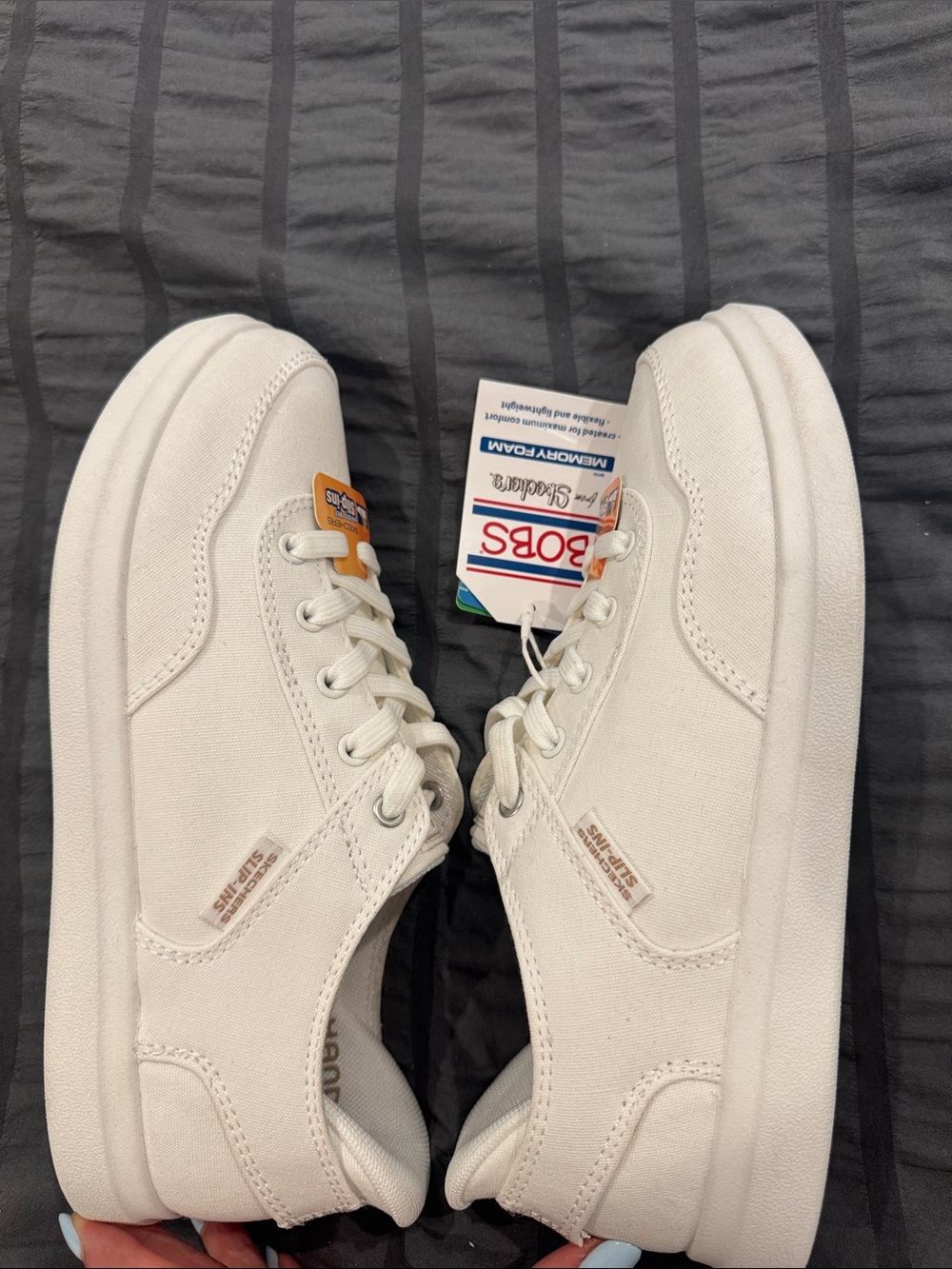 Bobs Skechers White Low-Top Hands Free Slip On Sneakers - Picture 6 of 7